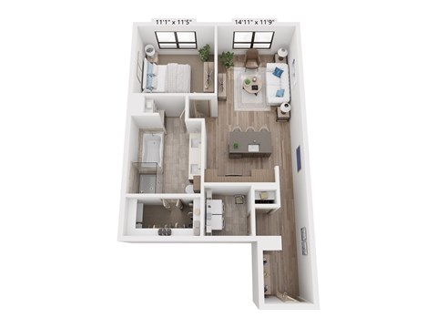 Floor plan for 1 bed, 1 bath, 860 sqft